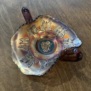 Fenton carnival glass amethyst color butterfly bowl basket 7" vintage